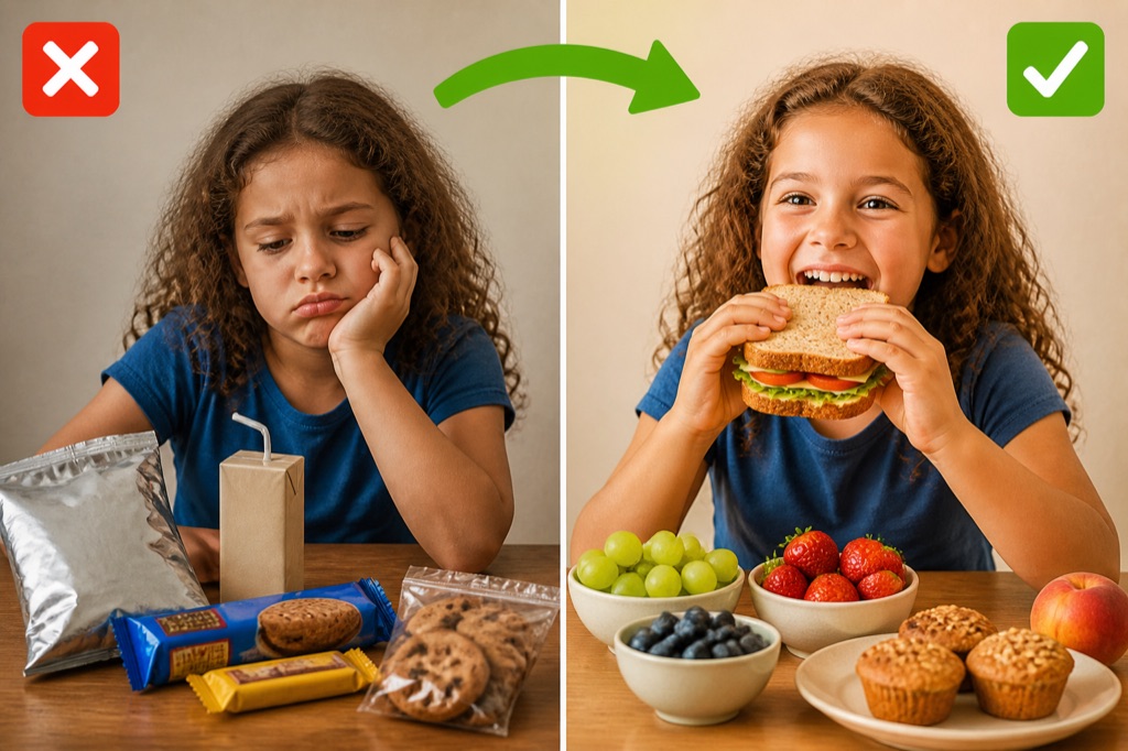 Antes e depois: lanche industrializado vs. lanche saudável e gostoso